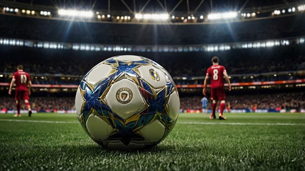 image that represents football championship, football ball on the stadium